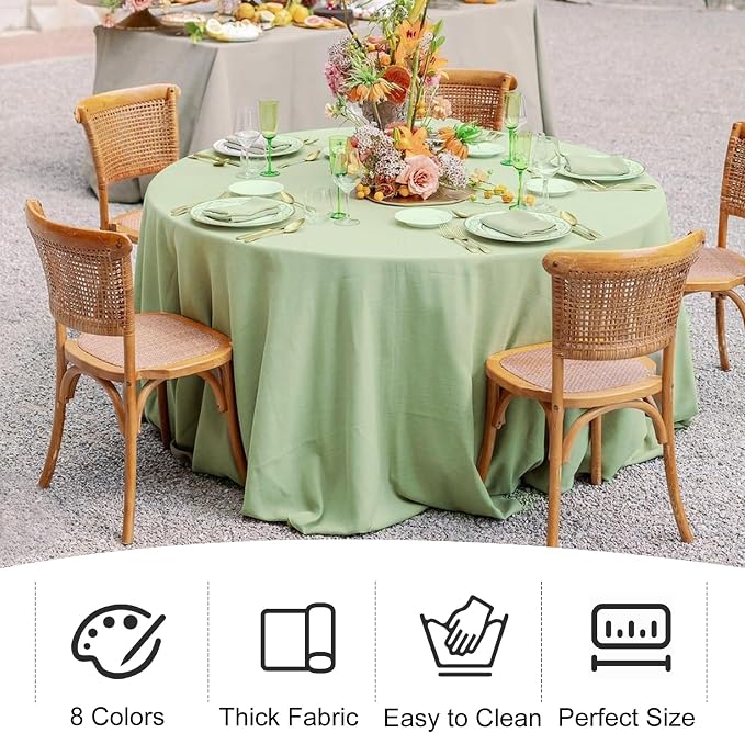 4 Pack Round Tablecloth 70 Inch Polyester Washable Fabric Table Covers for Wedding Dining Table Buffet Parties Banquet（Round 70 Sage Green）