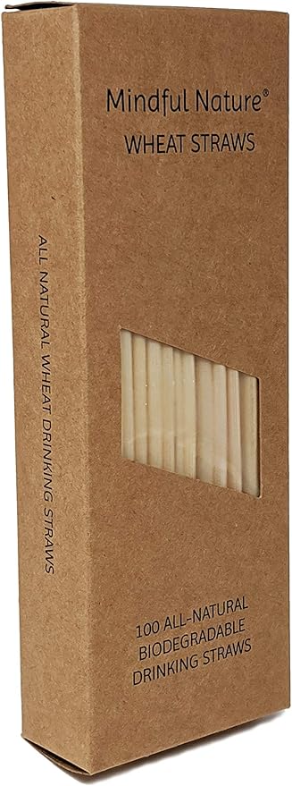 Mindful Nature® Wheat Straws - 100 All-Natural Drinking Straws - Single use, Disposable, Biodegradable, and Compostable