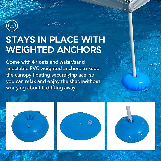 SUNJOY 10x10 FT Floating Pool Canopy Pop Up Gazebo, Grey Water Tent with Steel & Aluminum Frame, PVC Floats, Hand Pump & Carry Bag for Lake, Beach, Pool