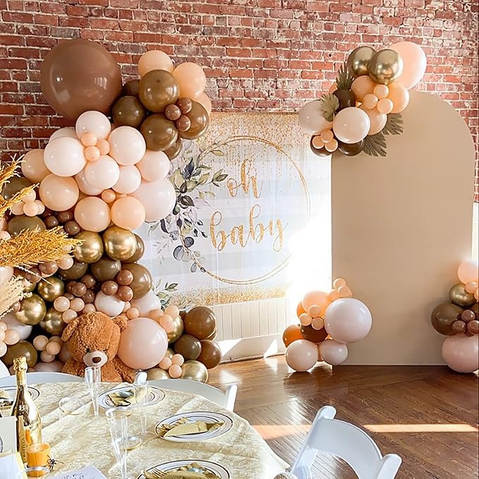 Light Pink Balloons Garland Arch Kit Double Stuffed Matte Pastel Pink Brown Cream Peach Latex Balloon Different Sizes 18 12 10 5In Coffee Ballon for Baby Shower Gender Reveal Birthday Party Decoration