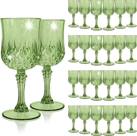 24Pack Sage Green Plastic Wine Glasses,Vintage Plastic Goblets for Parties, Sage Green Drinking Glasses Crystal Water Goblets Reusable for Wedding Reception, Grand Event Party Supplies