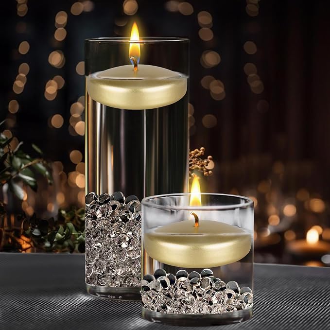 Mega Candles 12 pcs Unscented Gold Floating Candles, Hand Poured Wax Candle 3 Inch Diameter, Home Décor, Wedding Receptions, Centerpieces, Occasions, Events, Festivities, Meditations, Spas
