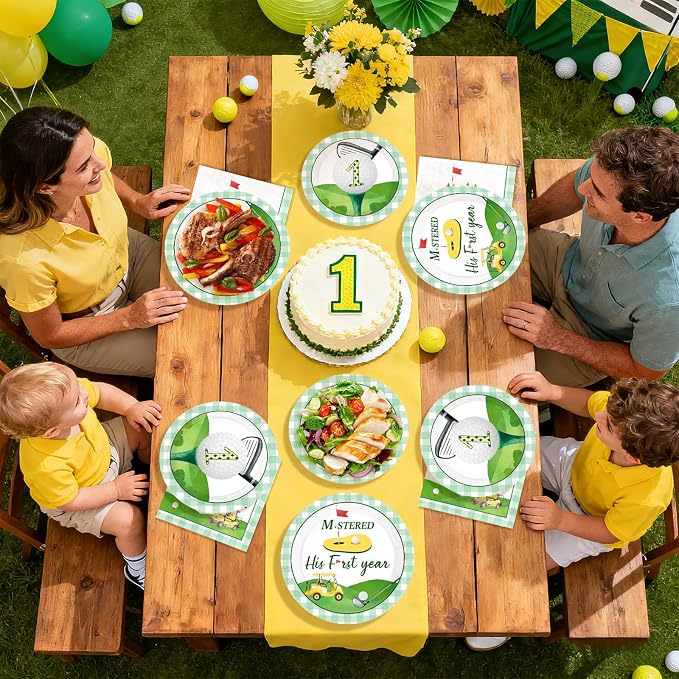 96 Pcs Golf Party Decorations for His First Year Golf Birthday Plates and Napkins Disposable Let’s Par-Tee Tableware Set for Boys Girls 1st Hole in One Birthday Baby Shower Party Supplies Serves 24