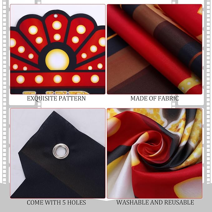 Peryiter 5 Pcs VIP Entrance Movie Night Party Decorations Set, Film Theme Door Banners Red and Black Tinsel Curtains, Double Sided Tape for Movie Night Film Party Supplies