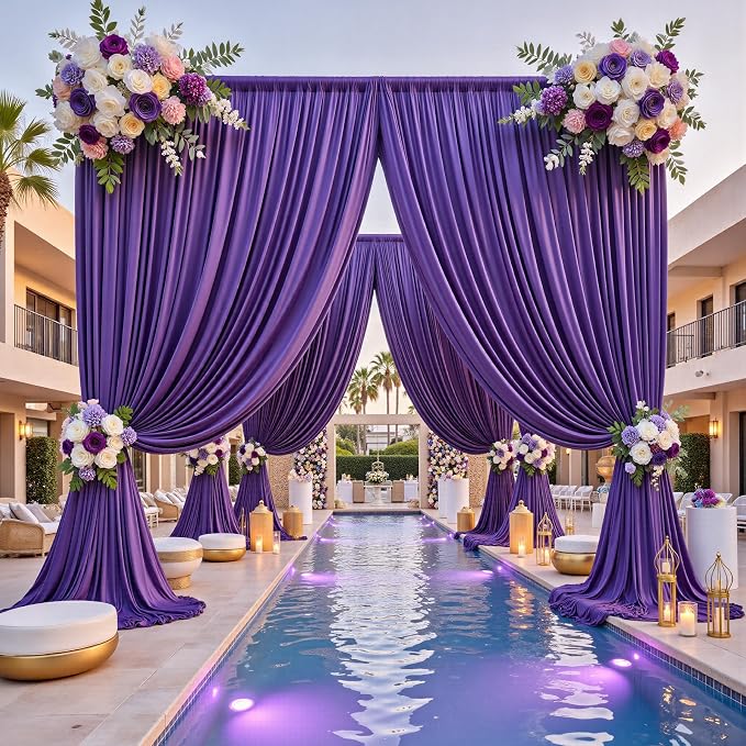 20ftx12ft Wrinkle Free Purple Backdrop Curtain,4 Panels 12FT Height Wedding Backdrop Drapes,Silky Polyester Back Drop Cloth for Birthday Photography Background Party Backdrop Draping