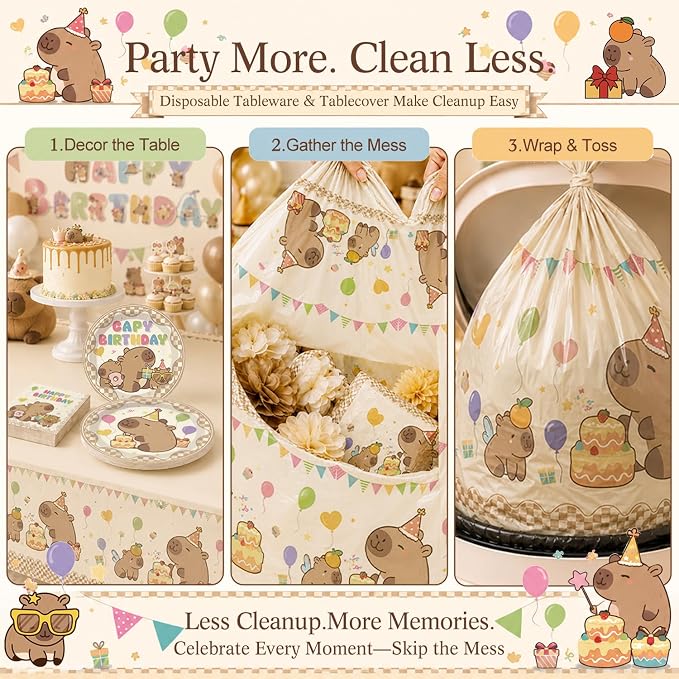 362pcs Capybara Birthday Decorations-Serves 50, All-in-one Capybara Party Decorations with 350gsm Plate, Tablecloth, Backdrop, Centerpiece, Capybara Balloons, Banner, Cake Topper