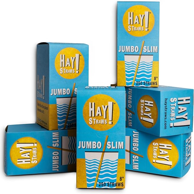 Hay Straws 8 inch Compostable Drinking Straw Eco Friendly, 1500 Count Biodegradable Disposable Straw for Juices, Smoothies, Plant-Stem Straws, No Paper, Plastic-Free (5–6.5mm)