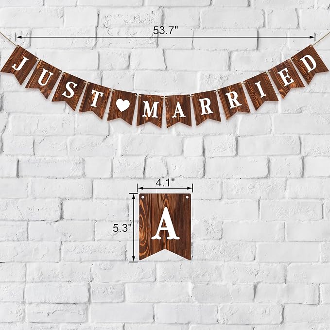 Rustic Just Married Wedding Banner & Mr Mrs Table Sign & Cake Topper in Wood Country Chic Wedding Decorations