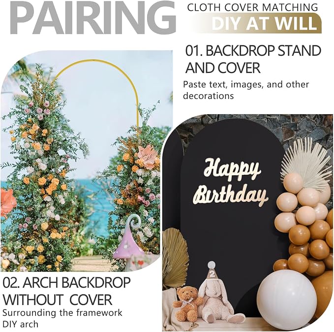 Arch Backdrop Stand and Cover Set, 3 Metal Balloon Arch Backdrop 4ft 5ft 6ft, Gold Arched Stand Frame for Wedding, Parties,Birthday, Backdrop Decorations (Black,4ft+5ft+6ft)