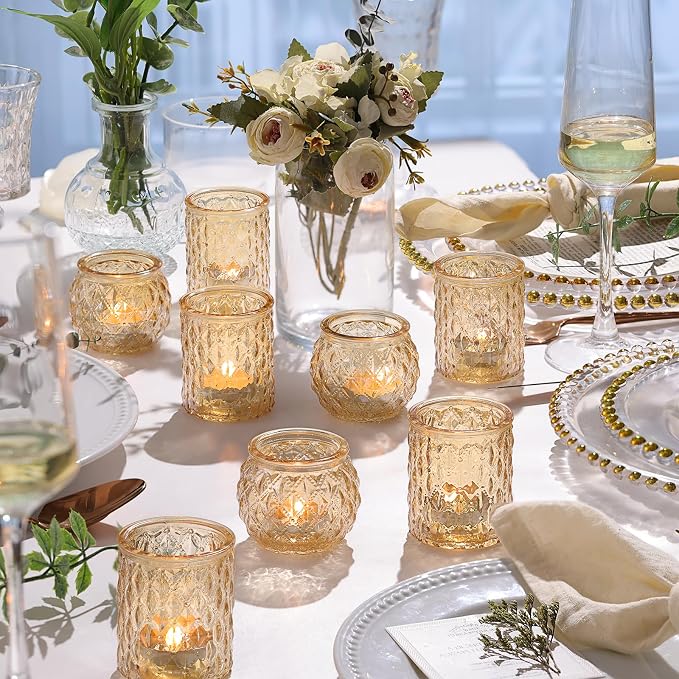 NITIME 36 Pcs Assorted Gold Votive Candle Holders, Tea Light Candle Holder Glass for Wedding Table Decor, Gold Candle Holders for Table Centerpiece, Brithday and Holiday Decorations