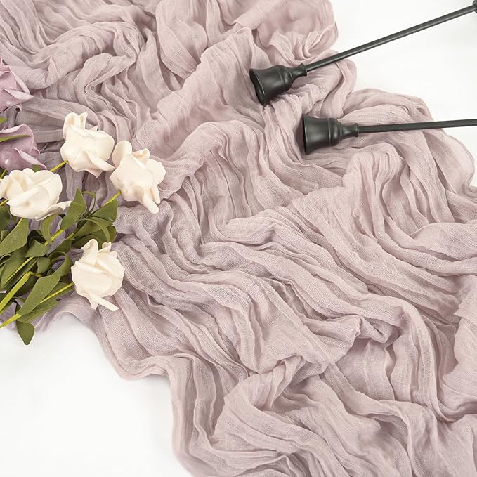 10 Pcs Dusty Pink Cheesecloth Table Runner 10FT, Gauze Table Runner for Wedding Reception Sheer Bridal Shower Birthday Party Boho Table Decoration, Rustic Romantic Wedding Runner