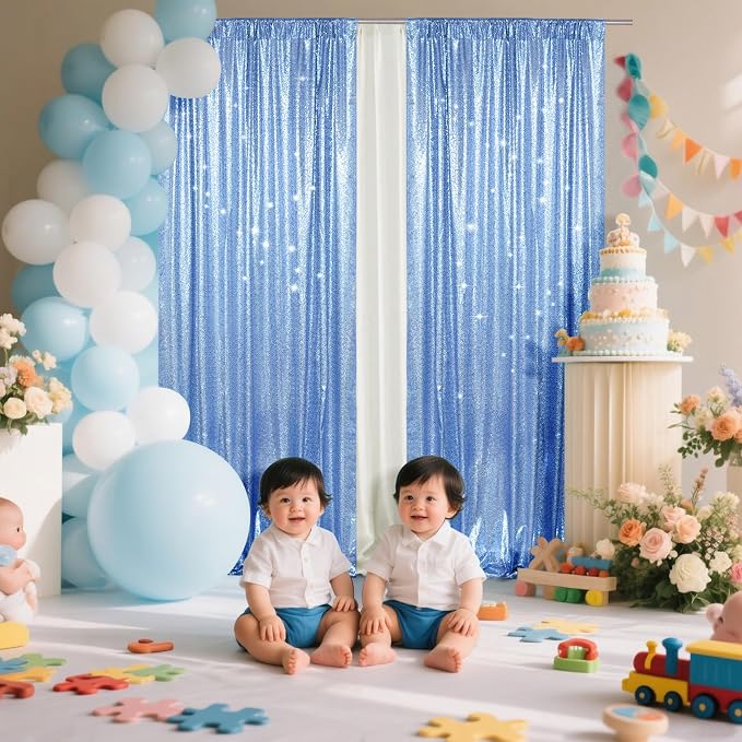 PartyDelight Sequin Backdrop Curtains 2x8ft 2 Panels | 3mm stitched sequin curtain with 4 inch rod pocket for 2x8ft 2 panel doorway window side drape narrow photo booth strip