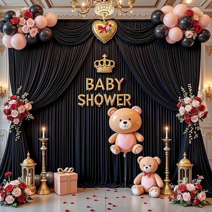 50x8ft Black Photo Backdrop Curtains for Parties Birthday Wrinkle Free Polyester Photoshoot Curtains Drapes Backdrop for Weddings Anniversary Graduation Stage Photography Background 10 Panels 5x8FT