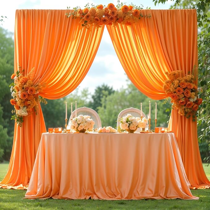 Orange Backdrop Curtain 2 Panels-Wrinkle-Free Champagne Curtains Polyester Photography Drapes for Baby Shower Birthday Party Photo Background Backdrop Stand- 8 X10FT (Orange)