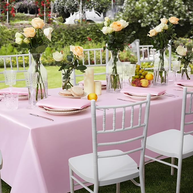 1 Pack Satin Table Cover Rectangle Silkly Soft Table Cloth, Satin Dining Table Cloths for Wedding Banquet Table Decoration, Dining Room, Indoor and Outdoor Use, 60 x 102 Inches, Pink