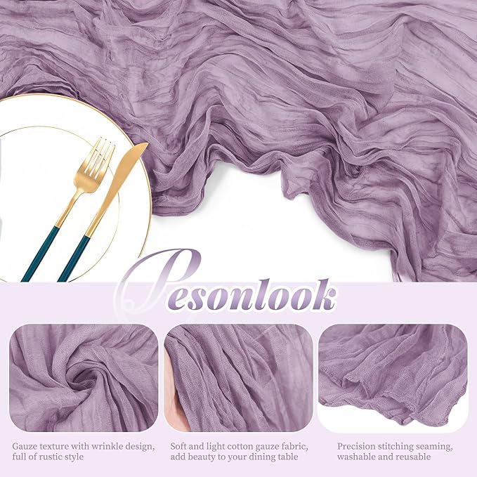 24 Pack Purple Cheesecloth Table Runner, 10FT Violet Amethyst Cheesecloth Rustic Boho Table Runner Long Romantic Semi Sheer Table Runner for Wedding Birthday Bridal Party Decorations(21.5×120 Inch)