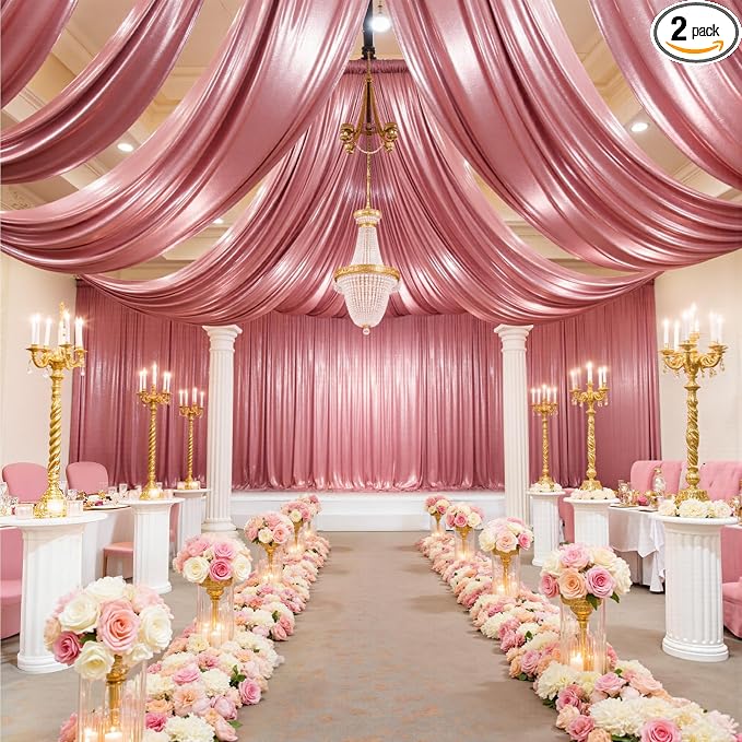 gogoparti 10x20FT Rose Gold Shimmer Backdrop Curtains for Weddings Parties - 2 Panels of Extra Long 5x20FT Drapes, Includes Dual Pole Pockets, Wrinkle-Free Fabric for Party, Tent Decoration