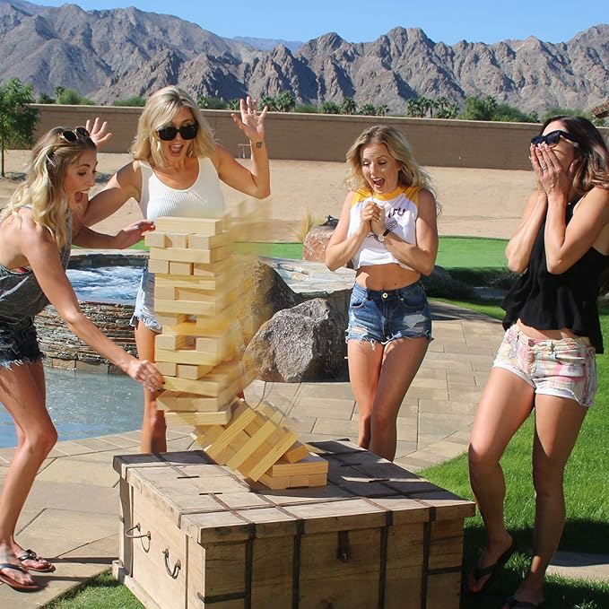 GoSports Giant Wooden Stacking Game - Stacks Up to 5 ft - Choose Brown Wood Stain, Gray, Natural, Stars & Stripes, or Tropical Hardwood - Toppling Tower