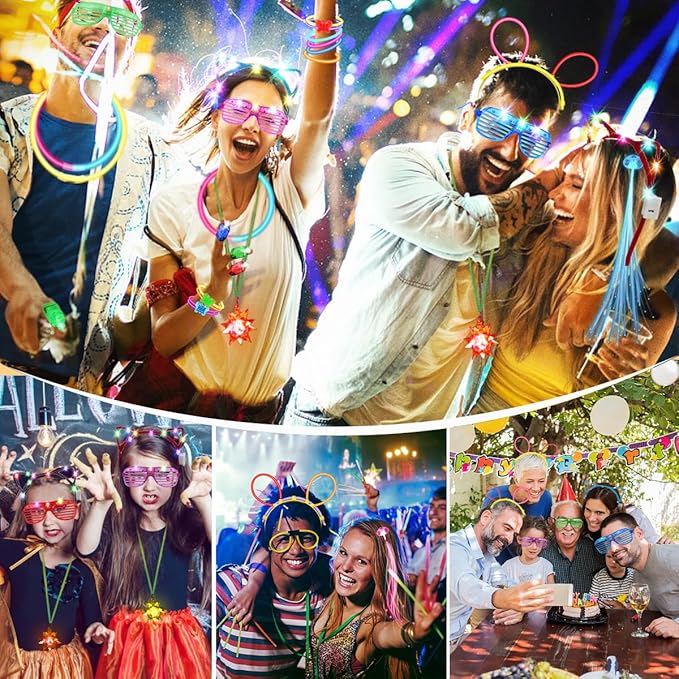 JOJUJB 250PCS Glow in the Dark Party Supplies for Kids Adults,Light Up Party Favors with Light Up Toy Glasses,100 Glow Sticks Bulk Party Pack DIY Glow Necklaces,Bracelets hora loca accessories