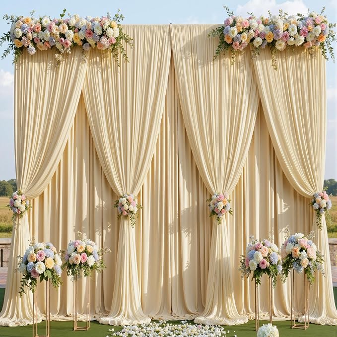 30ftx15ft Champagne Backdrop Curtains for Parties, Wrinkle Free Polyester Photo Backdrop Drapes 6 Panels 15 ft Long Back Drop Cloth for Wedding Birthday Photography Background Party
