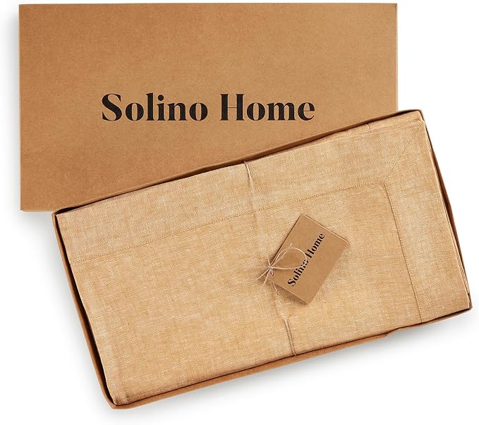 Solino Home Linen Tablecloth 60 x 90 Inch - 100% Pure Linen Golden Nugget Table Cloth for Rectangle Tables - Athena, Machine Washable Tablecloth for Summer