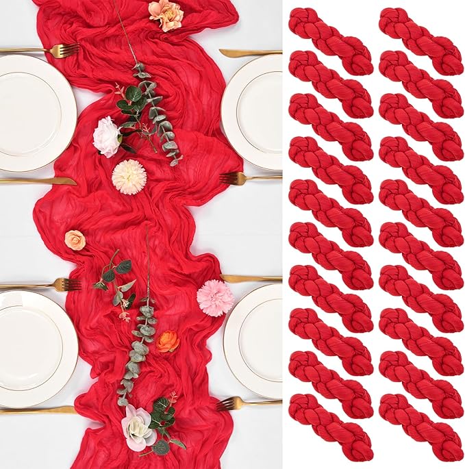 20 Pack Red Table Runner 10FT Long Cheesecloth Table Runner Cheese Cloth Gauze for Wedding Party Birthday Decoration-Red