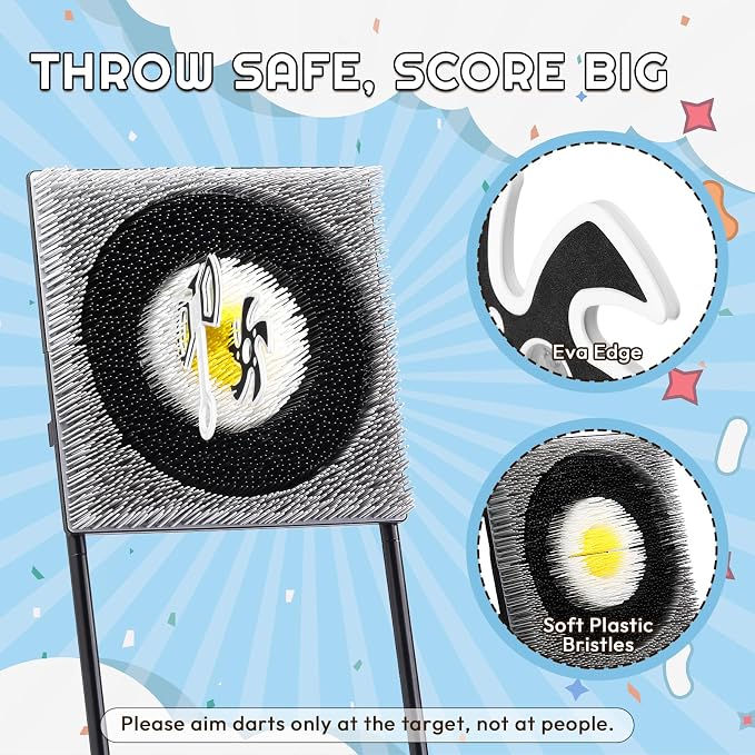A11N SPORTS Axe Throwing Game with Steel Frame and Bristle Target, Safe Indoor Outdoor Target Game Set, Adjustable Height Yard Game with Axes & Stars for Backyard, Lawn, or Party Play (White/Yellow)