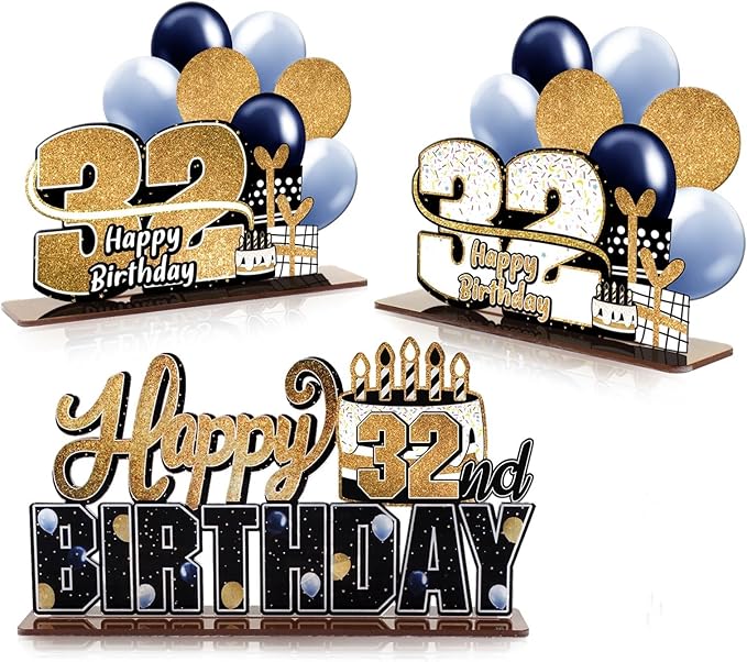 LINGTEER Happy 32nd Birthday Gold Acrylic Table Topper Centerpieces Set - Cheers to 32 Years Old Birthday 32nd Bday Party Gift Decorations.