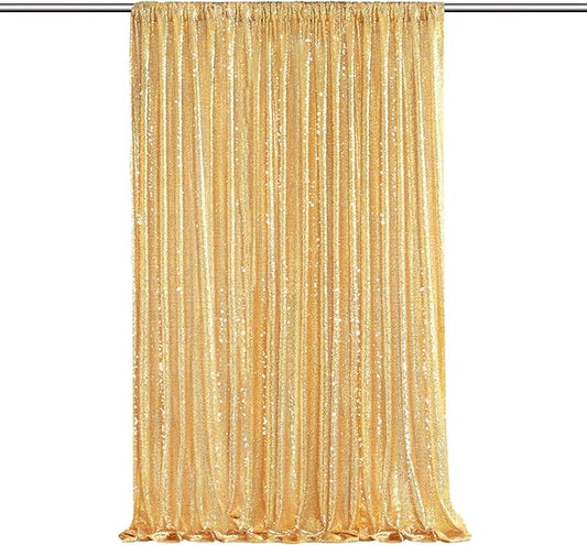 Gold Sequin Backdrop Curtains-1 Panel 5FTx8FT Gold Backdrop for Wedding, Glitter Party Decorations Background Drapes for Birthday Party Anniversary Graduation Photo Booth Decor