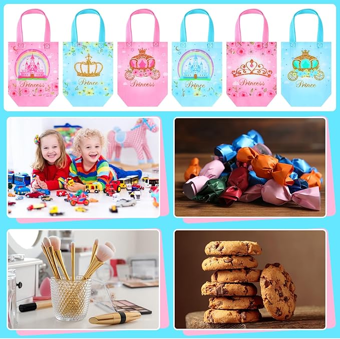 Sweetude 40 Pcs Princess Gift Party Favor Bags with Handle, Non Woven Goodie Bags Birthday Favor for Birthday Baby Shower Packaging Supplies