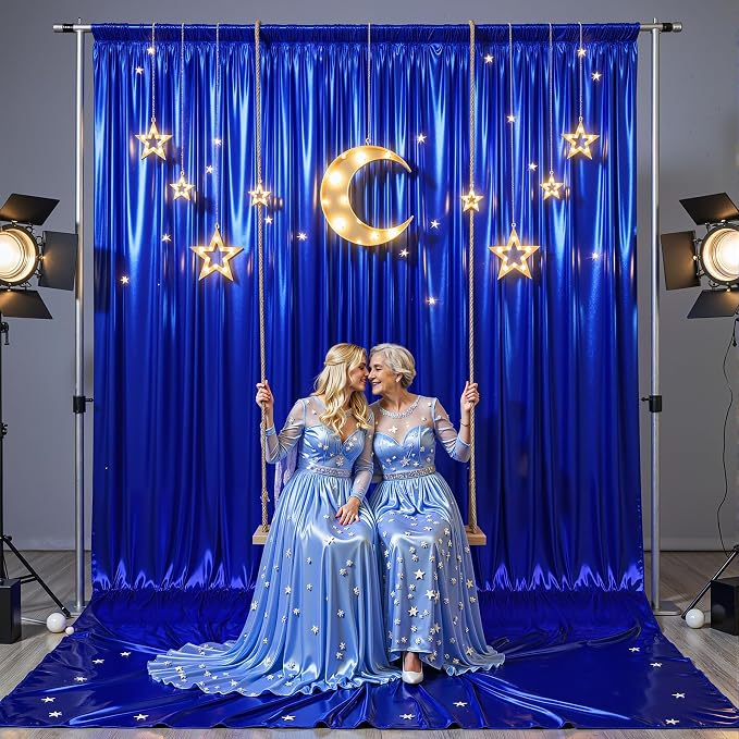 Royal Blue Glitter Backdrop Curtains - 20x12FT Satin Photo Backdrop, Wrinkle-Free Shimmer Back Drop Cloth Shiny Drapes for Photobooth Wedding Birthday Parties Photoshoot Background Decorations