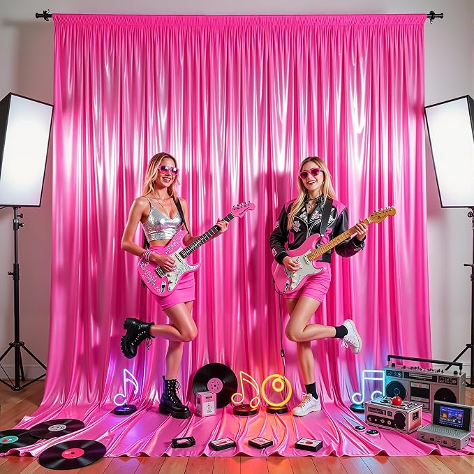 Hot Pink Glitter Backdrop Curtains - 20x12FT Satin Photo Backdrop, Wrinkle-Free Shimmer Back Drop Cloth Shiny Drapes for Photobooth Wedding Birthday Parties Photoshoot Background Decorations