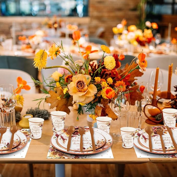 350 Pcs Boho Fall Wedding Bridal Shower Paper Plate Autumn Vintage Rose Pampas Grass Disposable Tableware Set With Knives Fork Cheers to Love Bachelorette Party Favor for 50 Guest