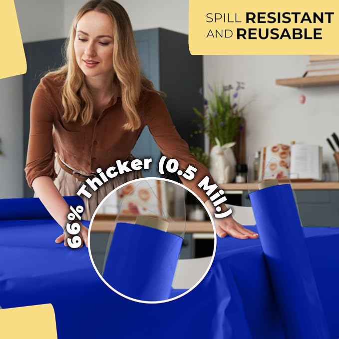 Party Solids 66% Thicker Premium Dark Blue Plastic Table Cover Roll 40" X 100' Table Cloth Plastic Cover Roll Quality Thick Banquet Rolls Disposable Tablecloth Rolls Strong American Based Company