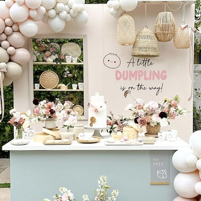 A Little Dumpling is On The Way Baby Shower Party Decal Sign | Bao Bun Themed Gender Reveal Decor Sign Decal, Little Dumpling Baby Shower Decorations for Party, Balloon Arch, Backdrop...