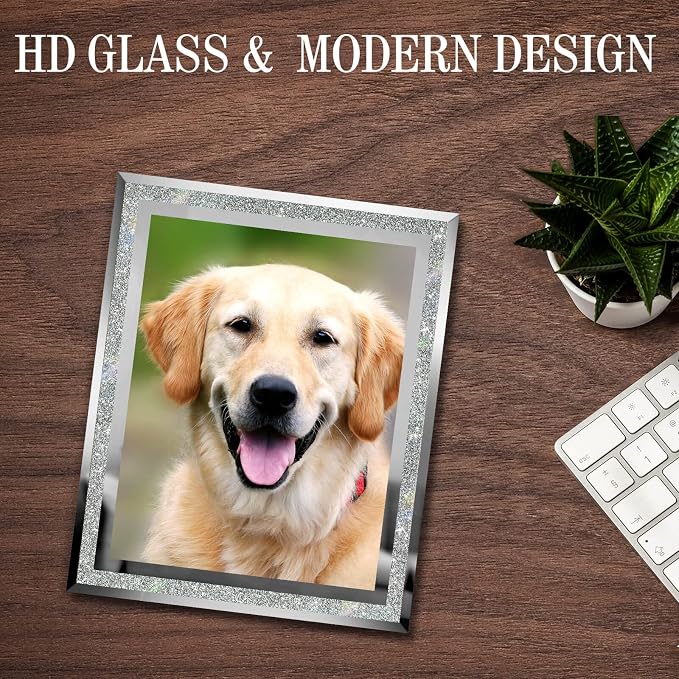 HIKWADERY 8x10 Picture Frames Silver - Set of 2, Sparkle Real Glass 8 by 10 Photo Frame Mirrored Edge Great Gift, for Tabletop Display, Wedding Birthday Mothers Day Gifts (8 x 10, Glitter Silver)
