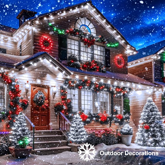 echosari 200 LED 66ft Battery Powered Christmas Lights, String Lights with Remote Timer, Outdoor Fairy String Lights Waterproof for Home Garden Party Christmas Trees Decoration (Cool White) | Green Wire, Remote Control, Timer, 8 Lighting Modes,Waterpro...