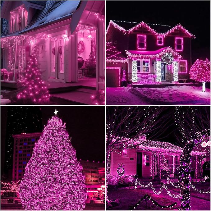 LAMPHOME 99ft Pink Valentine Lights String, 300 LED Valentines Day String Light Plug in, 16Lighting Modes Transparent Wire Fairy Starry for Indoor Outdoor Xmas Tree Wedding Party Decoration