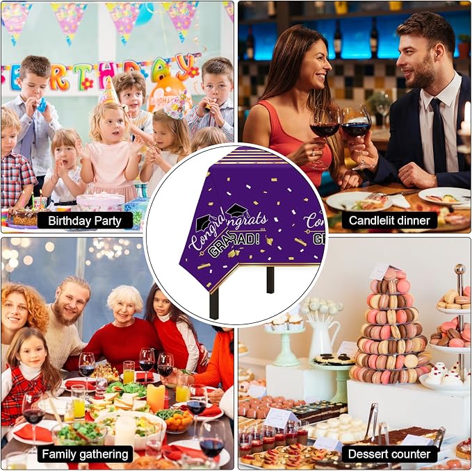 Graduation Decorations 2026,147 PCS Purple and Gold Graduation Decorations,Graduation Party Decorations,Disposable Grad Graduation Tableware Banner Graduation Plates Cups Tablecloth for 24 Guests
