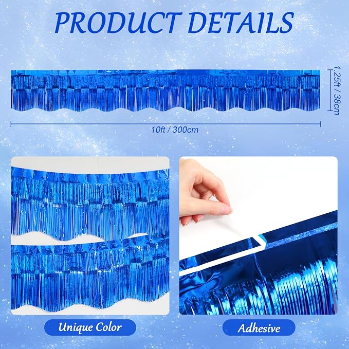 LOLStar Sapphire Blue Foil Fringe Tinsel Garland, Streamers Banner, 6 Pack | 60Ft Tinsel Streamers, Shiny Sapphire Blue Tinsel Fringe Banners for Graduation, 4th of July, Parade Float Party Decor