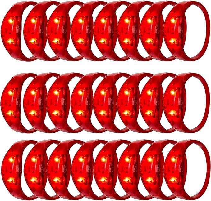24 Pcs LED Glow Bracelets Sound Activated Bracelet Glow Bracelets with Flashing LED Strobe for Carnival,Concerts , Night Events, Rave, Game Prizes, Birthday Party Favor, New Year's Eve Gift (red)