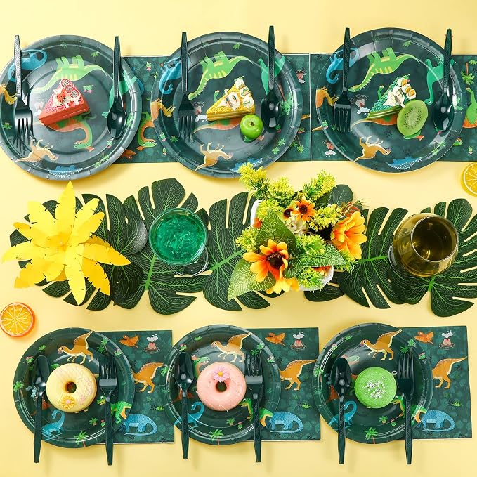 Yingzhao 240 Pcs Three Rex Birthday Decorations Boy Party Set, 3 Rex Birthday Decorations Boys, Serves 40 Guests, for Dinosaur Theme 3rd Party Supplies
