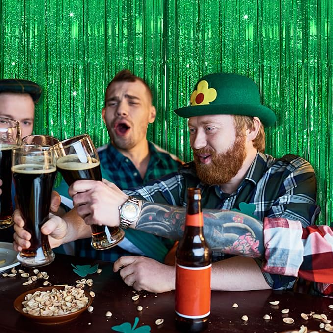 Tinsel Curtain Green Birthday Party Decorations - 10 Packs Glitter Foil Fringe Curtain Decor Streamers for Birthday, Christmas, Wedding, Halloween, Graduation