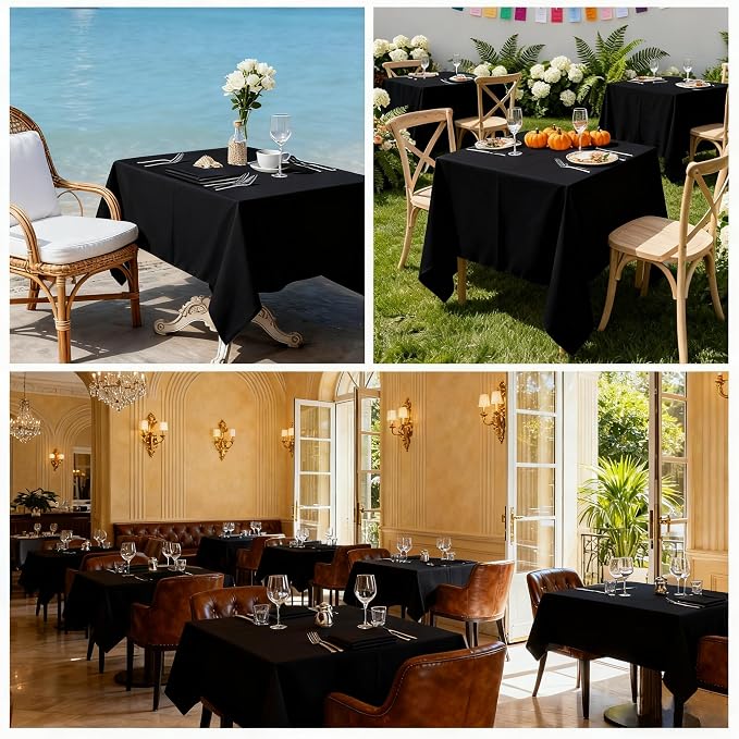 8 Packs Black Tablecloths 70x70 Inch for Square Tables, Wrinkle Resistant Polyester Fabric Tablecloth Washable Rectangular Table Covers for Dining Wedding Party Buffet