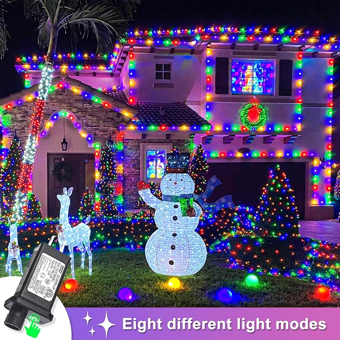 120 LED Christmas Lights Outdoor Indoor, 40 FT Christmas String Lights 8 Modes, Clear Wire Plug in Twinkle Fairy Lights for Patio Tree House Holiday Party Decorations, Multicolor