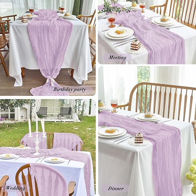 IVAPUPU 2 Pcs Cheesecloth Table Runner - 10ft Lilac Purple Lavender Spring Boho Gauze Cheese Cloth Table Runners for Baby Shower Decorations Wedding Party Garden Decor