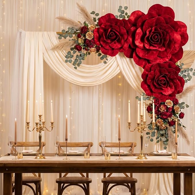 Norme 3 Pcs Artificial Giant Burgundy Velvet Run for The Rose 12, 16, 20 Inch Rose Petals Big Paper Flowers Giant Flower Decorations Large Burgundy Flowers for Valentine, Home Decor