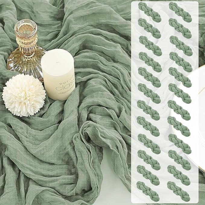 24 Pack Cheesecloth Table Runner, 35 x 120 Inch Boho Gauze Sage Green Table Runner 10ft Rustic Sheer Cheese Cloth Table Decor for Wedding Baby Bridal Shower Birthday Party Table Decoration