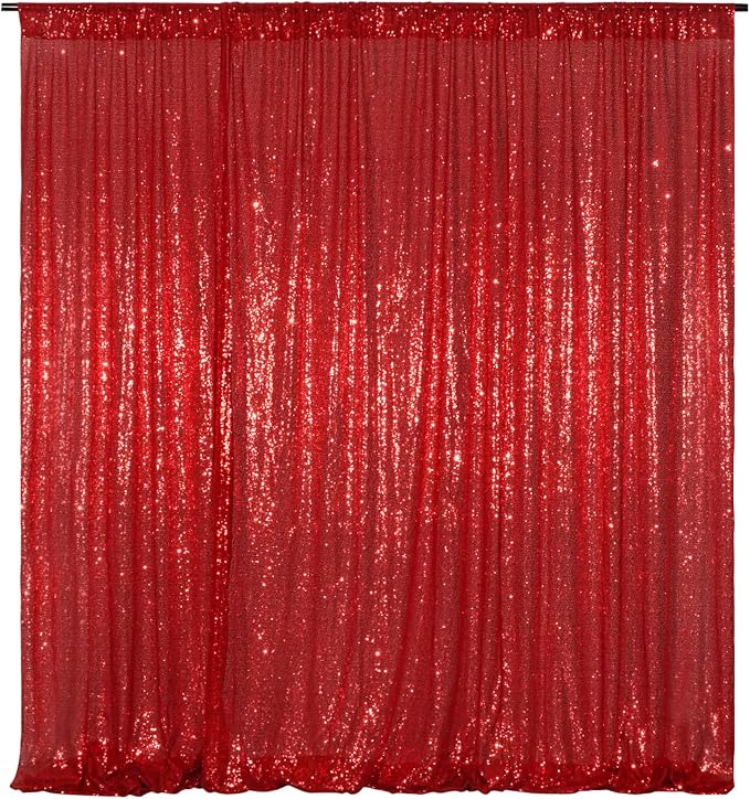 Poise3EHome Red Sequin Backdrop,8FT x 10FT Sequin Photography Backdrop Curtain for Valentines Day Party Decoration
