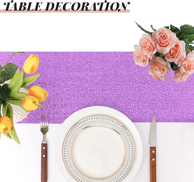 Sugargirl 10 Packs 12 x 72 inches Sequin Table Runner, Glitter Lavender Table Runner for Birthday Party Supplies Wedding Holiday Celebration Event Decorations